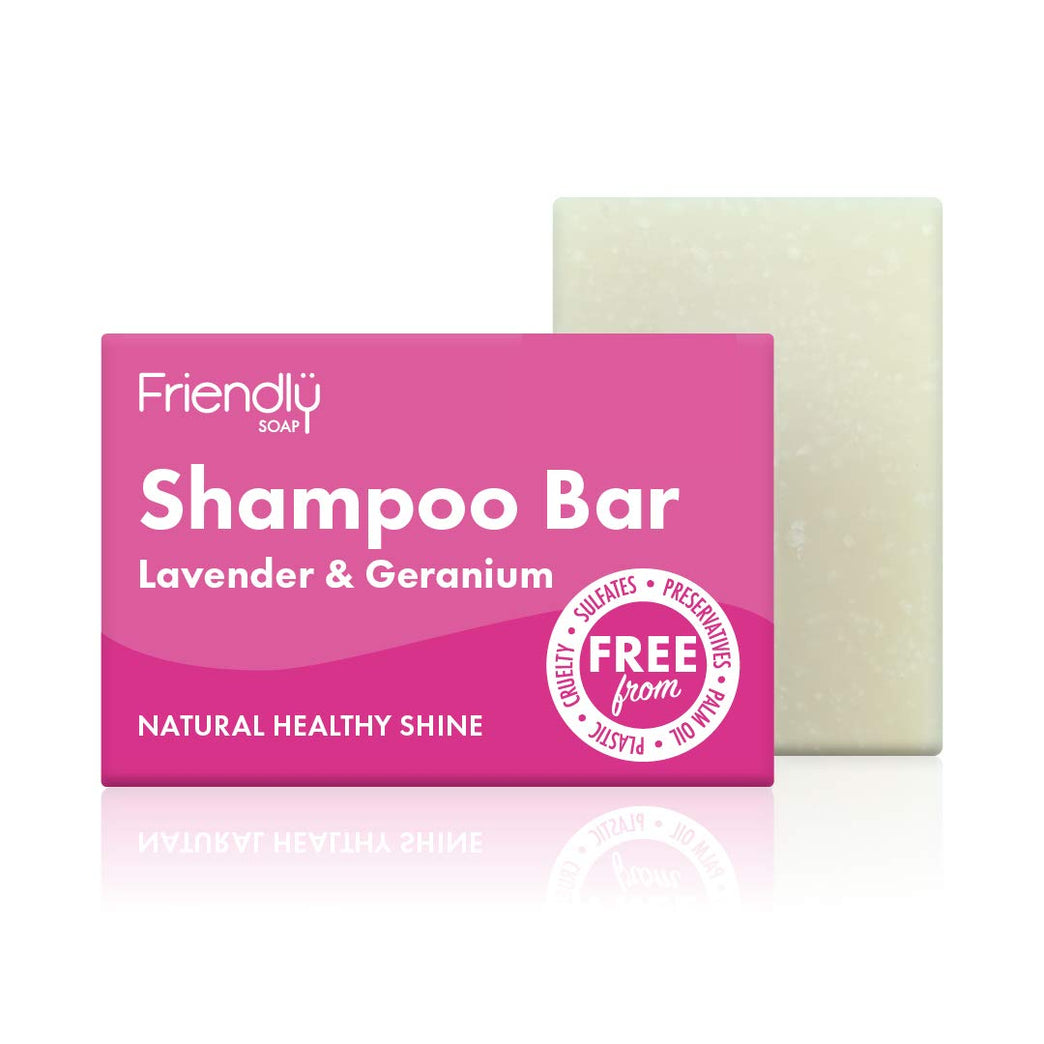Friendly Soap - Lavender & Geranium Shampoo Bar, Handmade with Coconut & Essential Oils, Vegan, Eco-Friendly, 95g