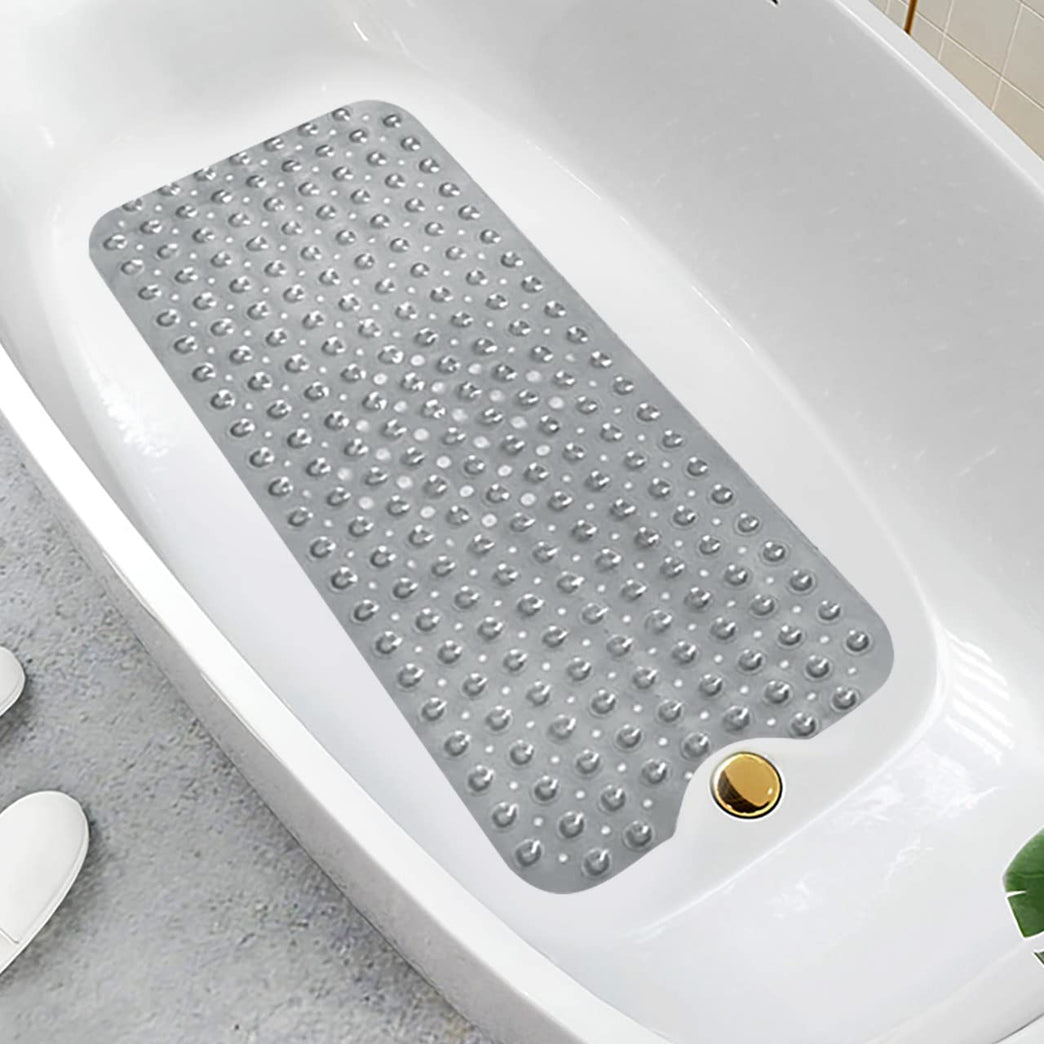 Non-Slip Rubber Bath Mat with Suction Cups and Drain Holes | Machine-Washable Grey Bathtub Mat for Safety and Comfort (100x40 cm)