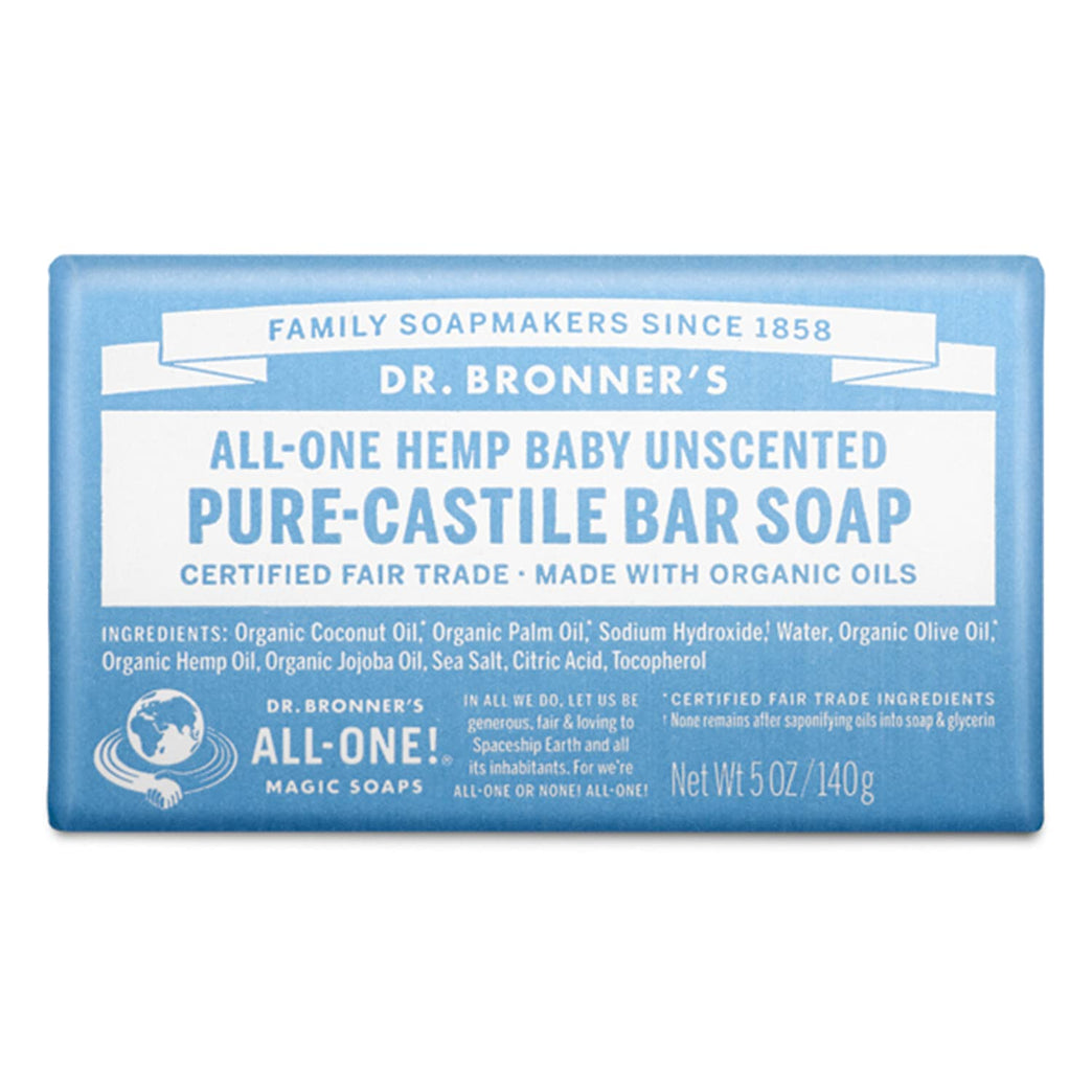 Dr. Bronner's Organic 3-in-1 Unscented Bar Soap for Sensitive Skin and Babies