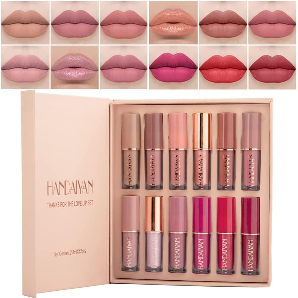 Vibrant 12-Color Long-Lasting Matte Liquid Lipstick Set with Waterproof Non-Stick Formula, Perfect Makeup Gift Kit for Women (Set A)