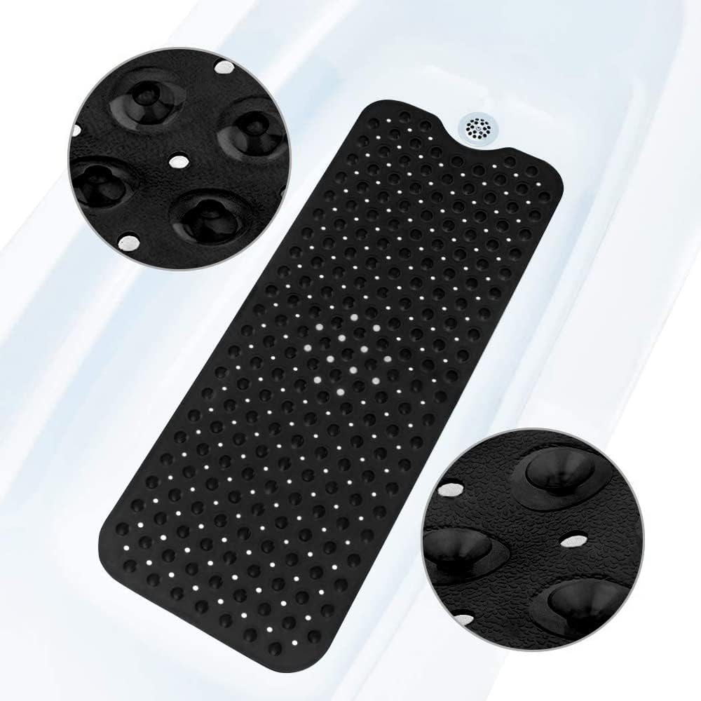 ADOV Black Non-Slip Bath Mat with Strong Suction Cups