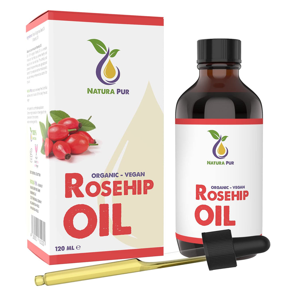 Rosehip Oil 120ml - Cold Pressed Vegan Anti-aging Oil for Face, Body, and Hair