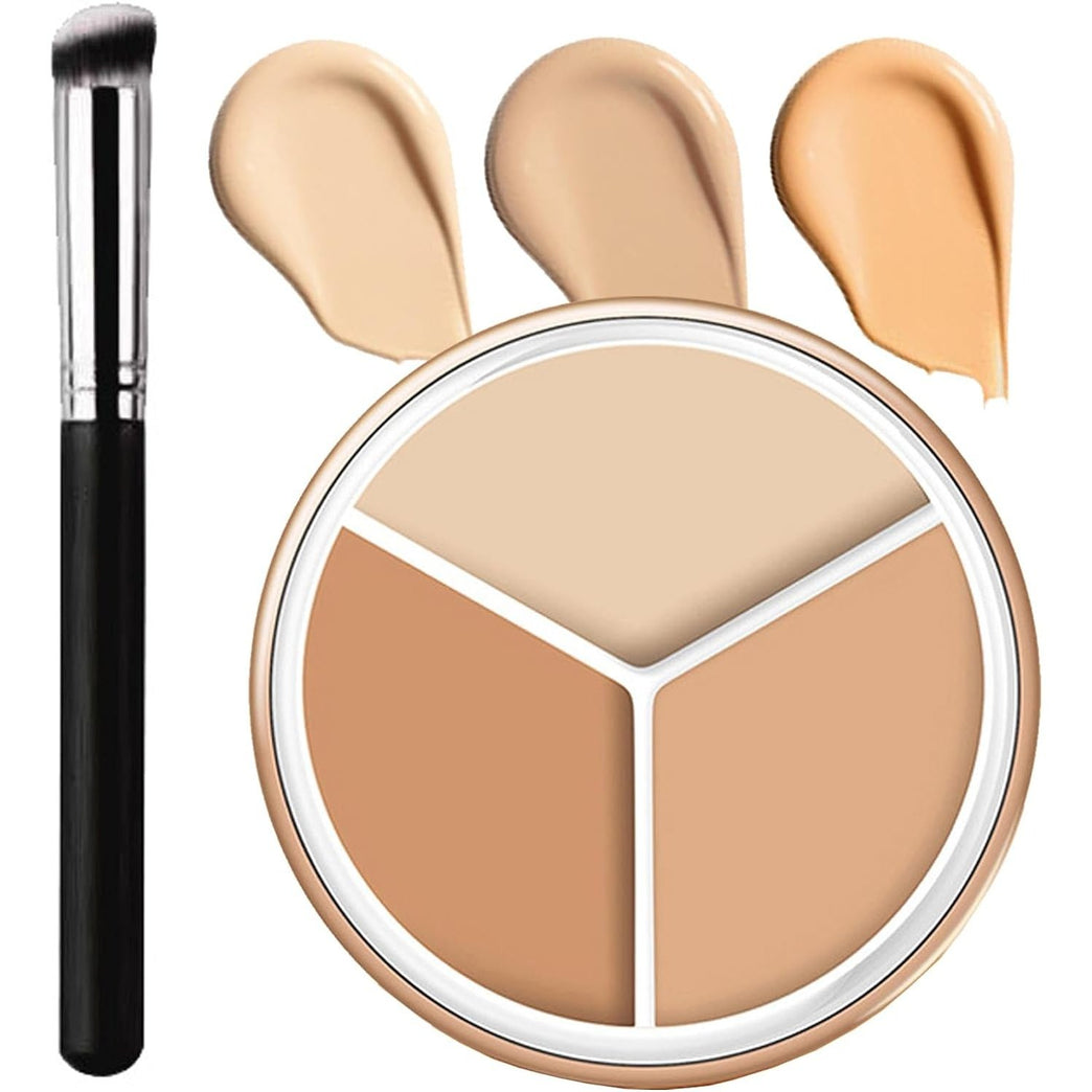 Complete Coverage Cream Concealer Palette with 3 Color Correcting Shades for Flawless Complexion