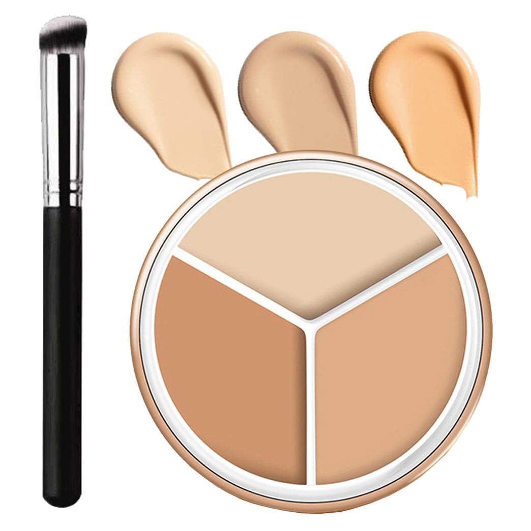 Complete Coverage Cream Concealer Palette with 3 Color Correcting Shades for Flawless Complexion