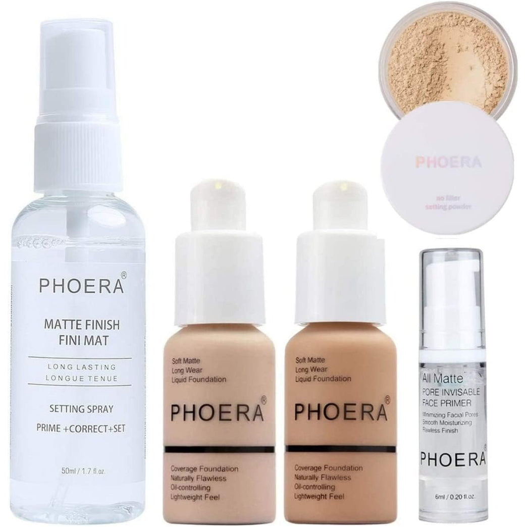 Phoera Shine-Free Matte Makeup Kit with Full Coverage Foundation & Long-Lasting Setting Spray
