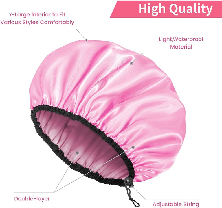 Adjustable Reusable Shower Cap Set for Women, Extra Large, Waterproof, 3-Pack, All Hair Lengths, 3 Colors
