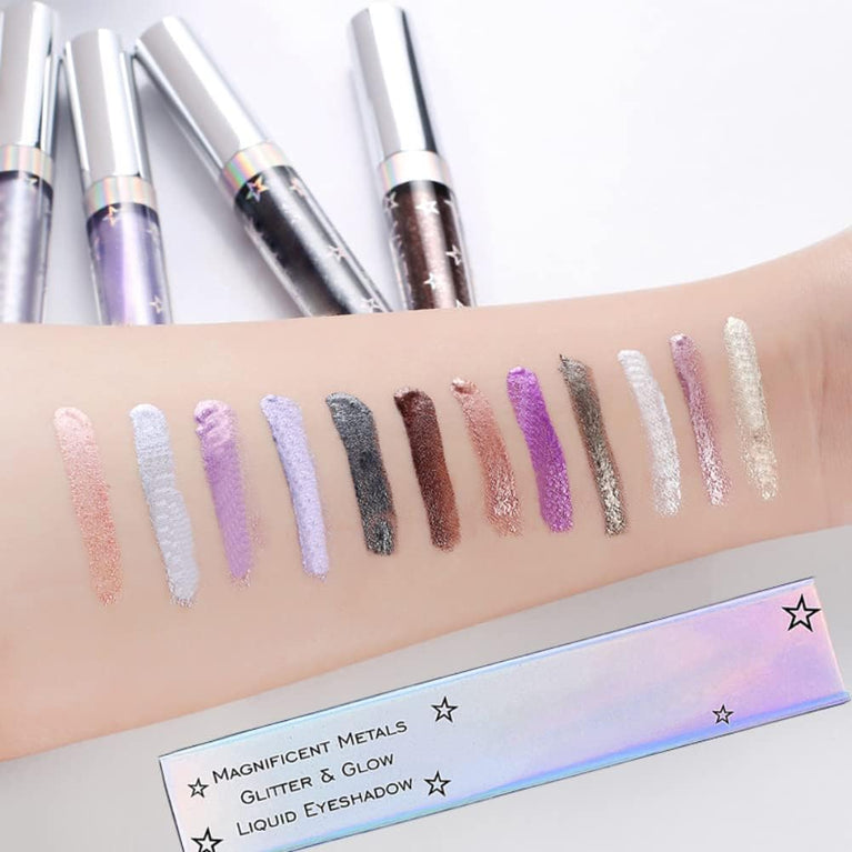 Weixinbuy Glamorous Glitter Liquid Eyeshadow - 12 Metallic Shades, Long-Lasting, Waterproof & Highly Pigmented (101#Cream)