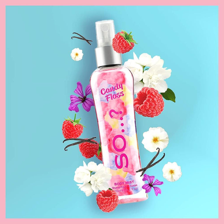 So…? Luscious Trio Womens Body Mist Gift Set with Pink Grapefruit, Vanilla and Candy Floss Mixed Fragrance Spray Set 3 x 100ml