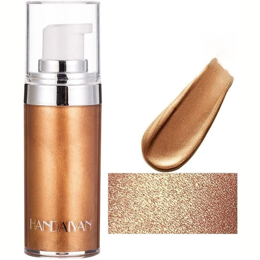 4 Colors Face Body Shimmer Body Cream Liquid Body Highlighter Long-lasting Shine Brighten Glitter Shimmering Body Cream for All Skin Types Bronzer (#03 Bronze Gold)