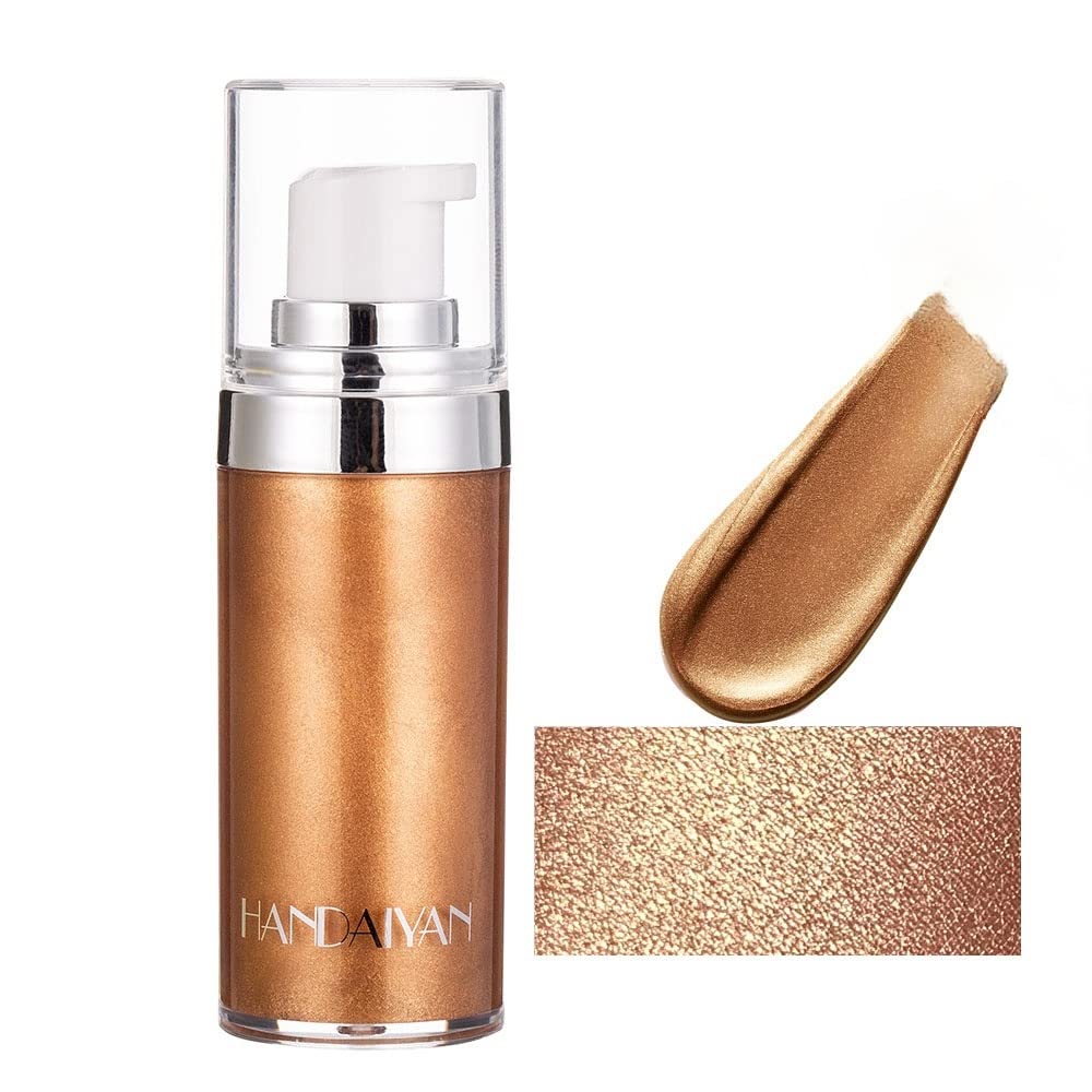 4 Colors Face Body Shimmer Body Cream Liquid Body Highlighter Long-lasting Shine Brighten Glitter Shimmering Body Cream for All Skin Types Bronzer (#03 Bronze Gold)