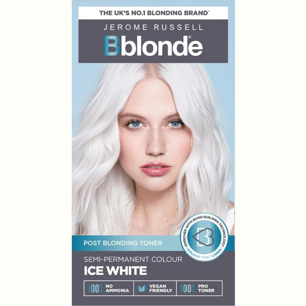 Jerome Russell Bblonde Ice White Post Blonding Toner - Semi Permanent Hair Dye Kit for Pre Lightened & Blonde Hair with Brazil Nut Oil, No Ammonia & Vegan