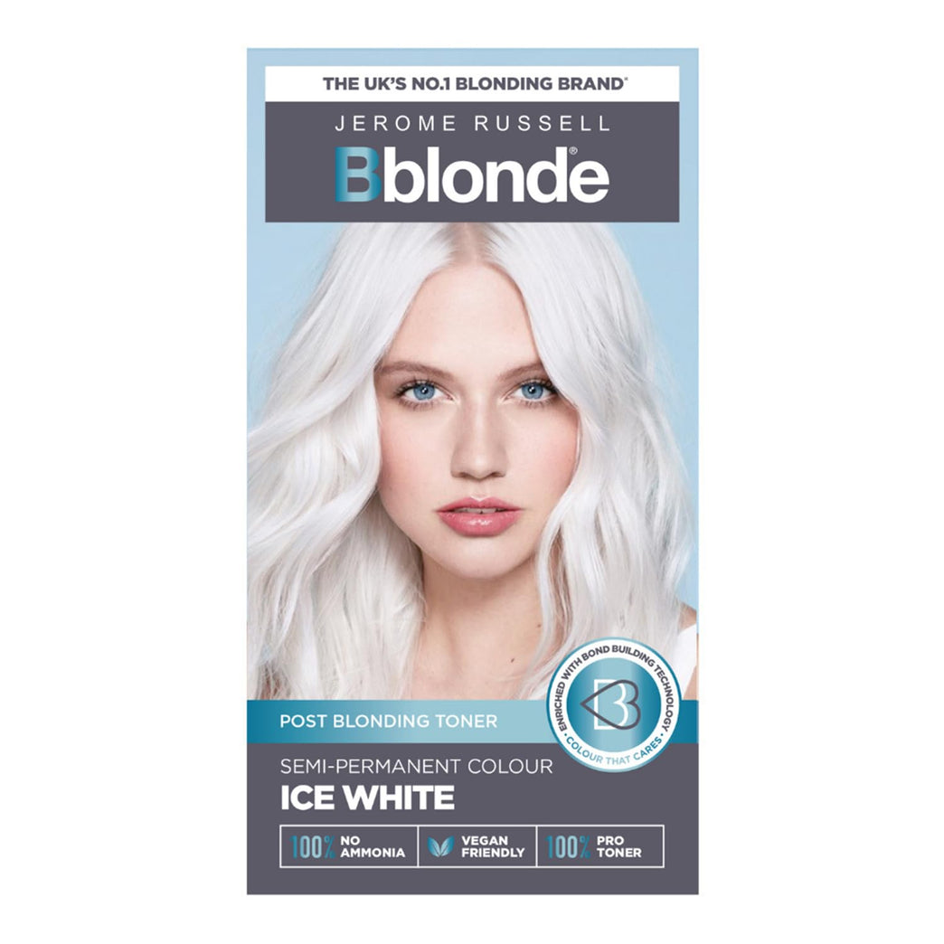 Jerome Russell Bblonde Ice White Post Blonding Toner - Semi Permanent Hair Dye Kit for Pre Lightened & Blonde Hair with Brazil Nut Oil, No Ammonia & Vegan