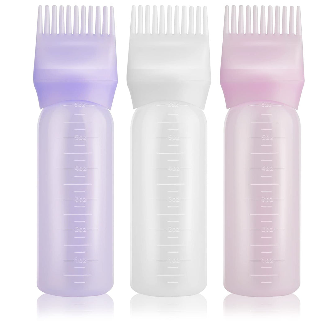 Hair Dye Applicator Brush 3 Pack with Comb Head and Graduated Scale (Pink+White+Purple)