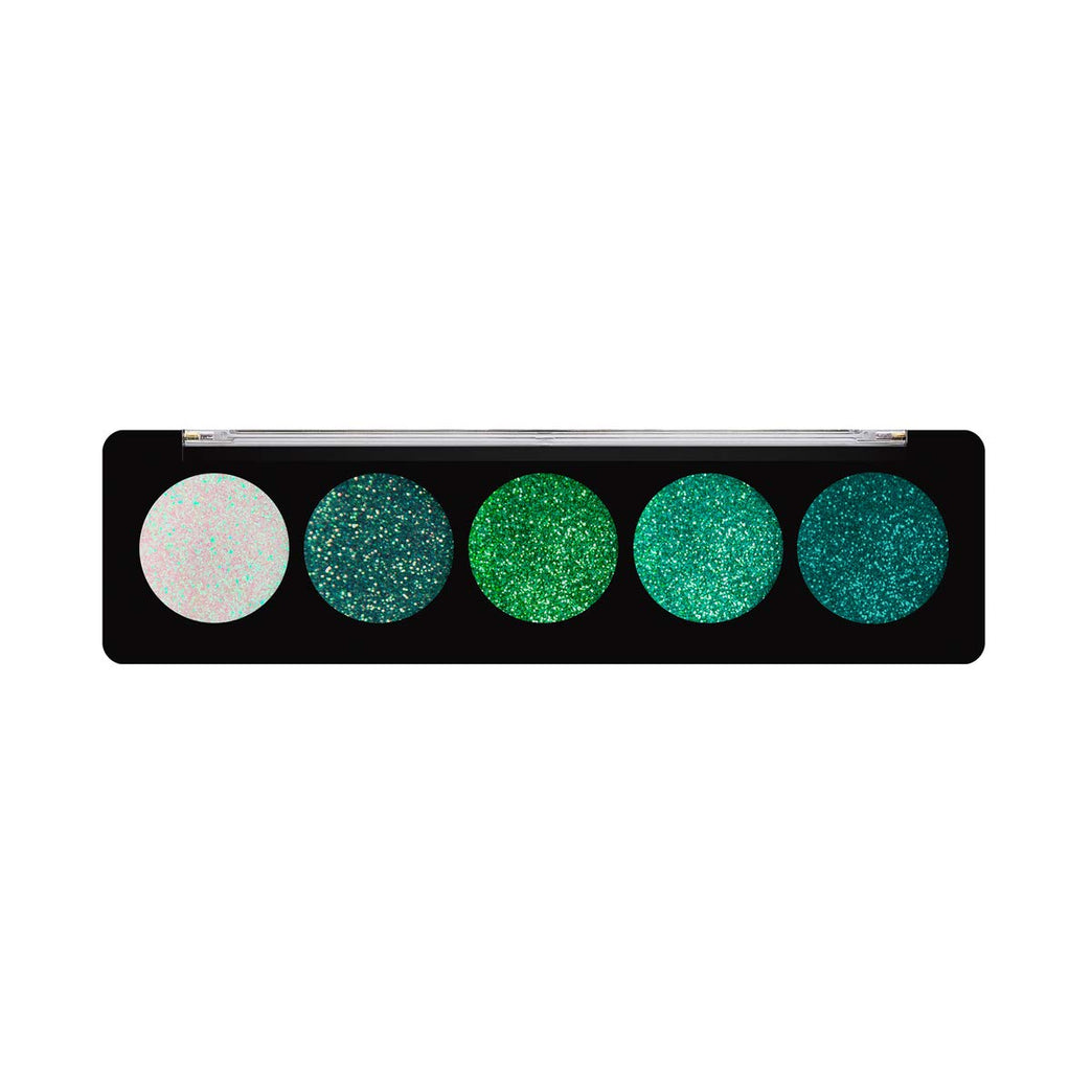 Profusion Cosmetics Emerald Gems 5 Shade Glitter Eyeshadow Palette, Multicolour