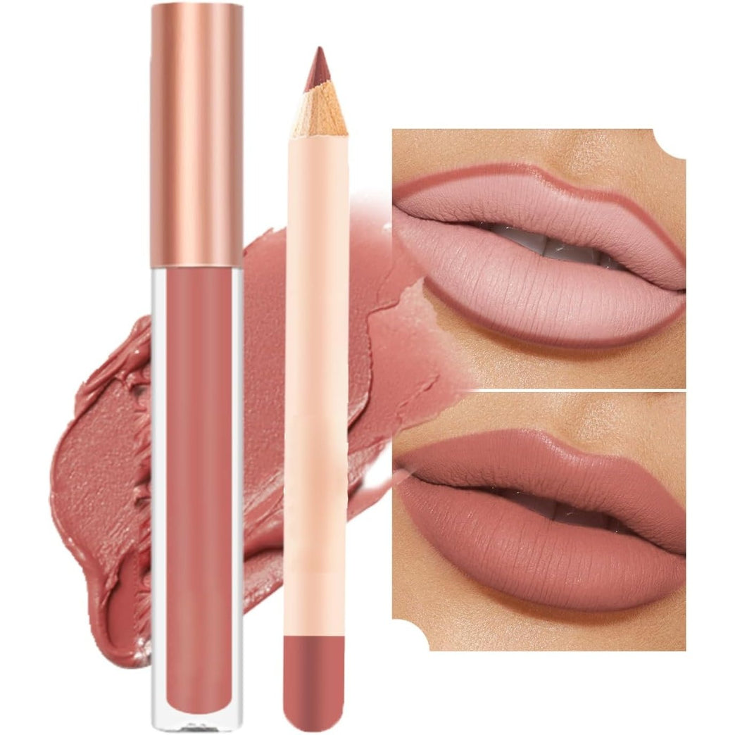 Nude Liquid Lipgloss - Lip Liner and Lipstick Set - Non-Sticky Long Lasting Waterproof Lip Stain - Highly Pigment Lip Stick & Lipliner Pencil - Lip Makeup Kits for Daily Makeup(07)