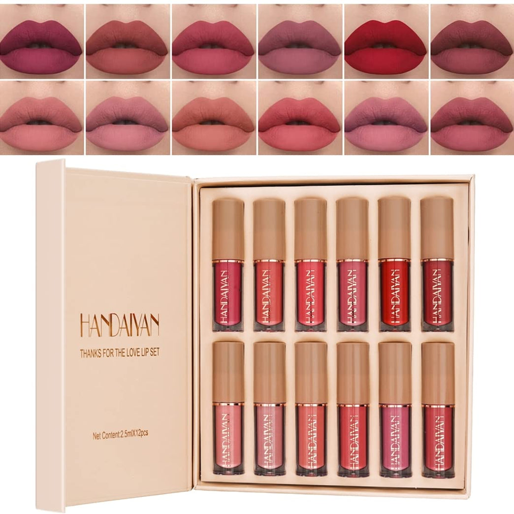 Deluxe 12-Shade Waterproof Liquid Lipstick Set - Velvet Matte Finish, Long-Lasting, Non-Stick, Fade-Resistant Lip Gloss and Red Lipstick Collection for Women (Set B)