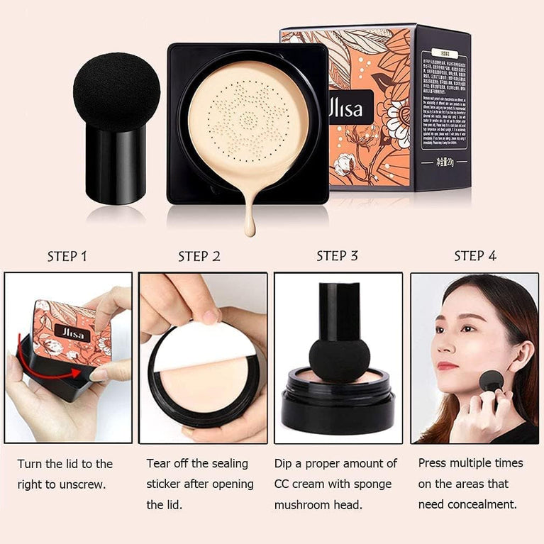 AONAT Plant Extract Infused CC Cream Foundation with Mushroom Head Applicator