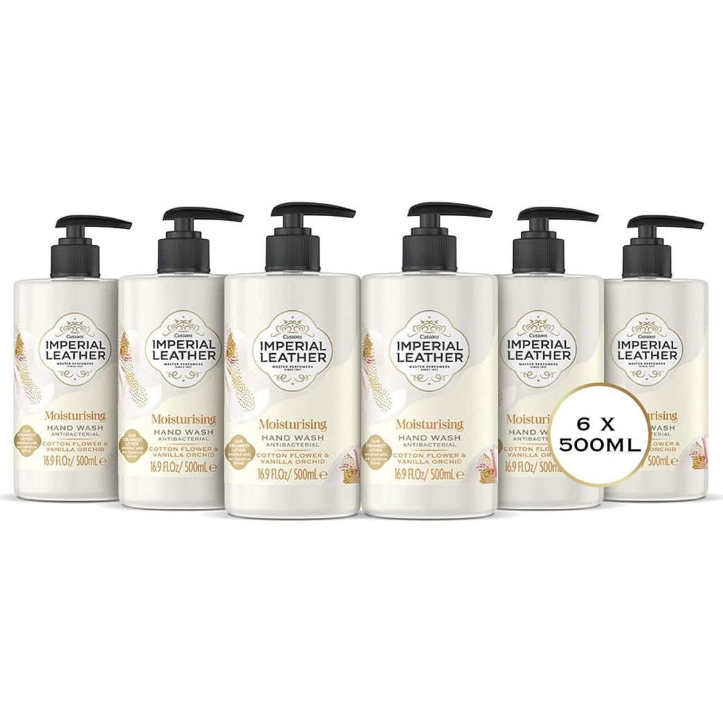 Imperial Leather Moisturising Hand Wash with Cotton Flower & Vanilla Orchid, Antibacterial, Signature Oil Blend, Pack of 6 x 500ml