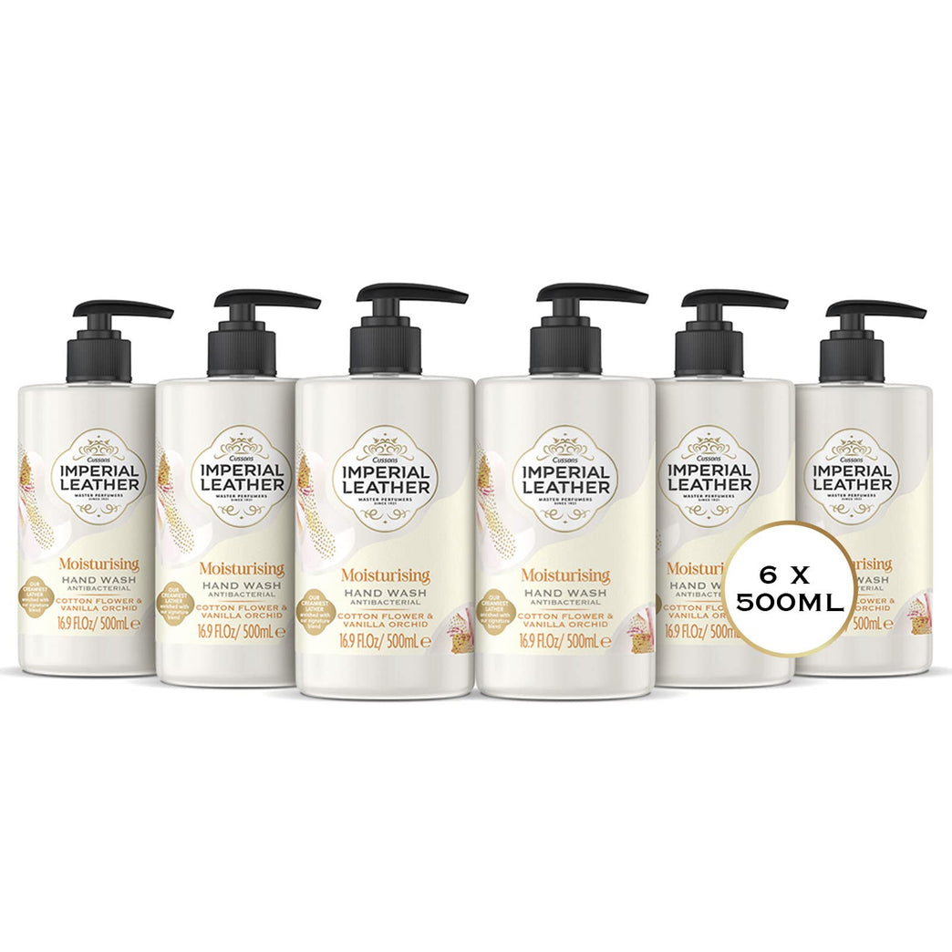 Imperial Leather Moisturising Hand Wash with Cotton Flower & Vanilla Orchid, Antibacterial, Signature Oil Blend, Pack of 6 x 500ml