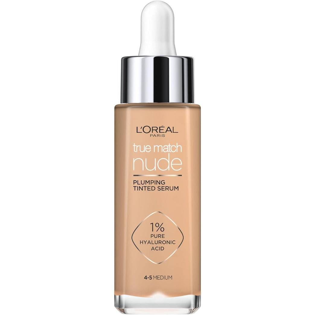 L'Oreal Paris Hyaluronic Acid Infused True Match Tinted Serum Foundation, 30ml, Shade 4-5 Medium for Radiant Skin