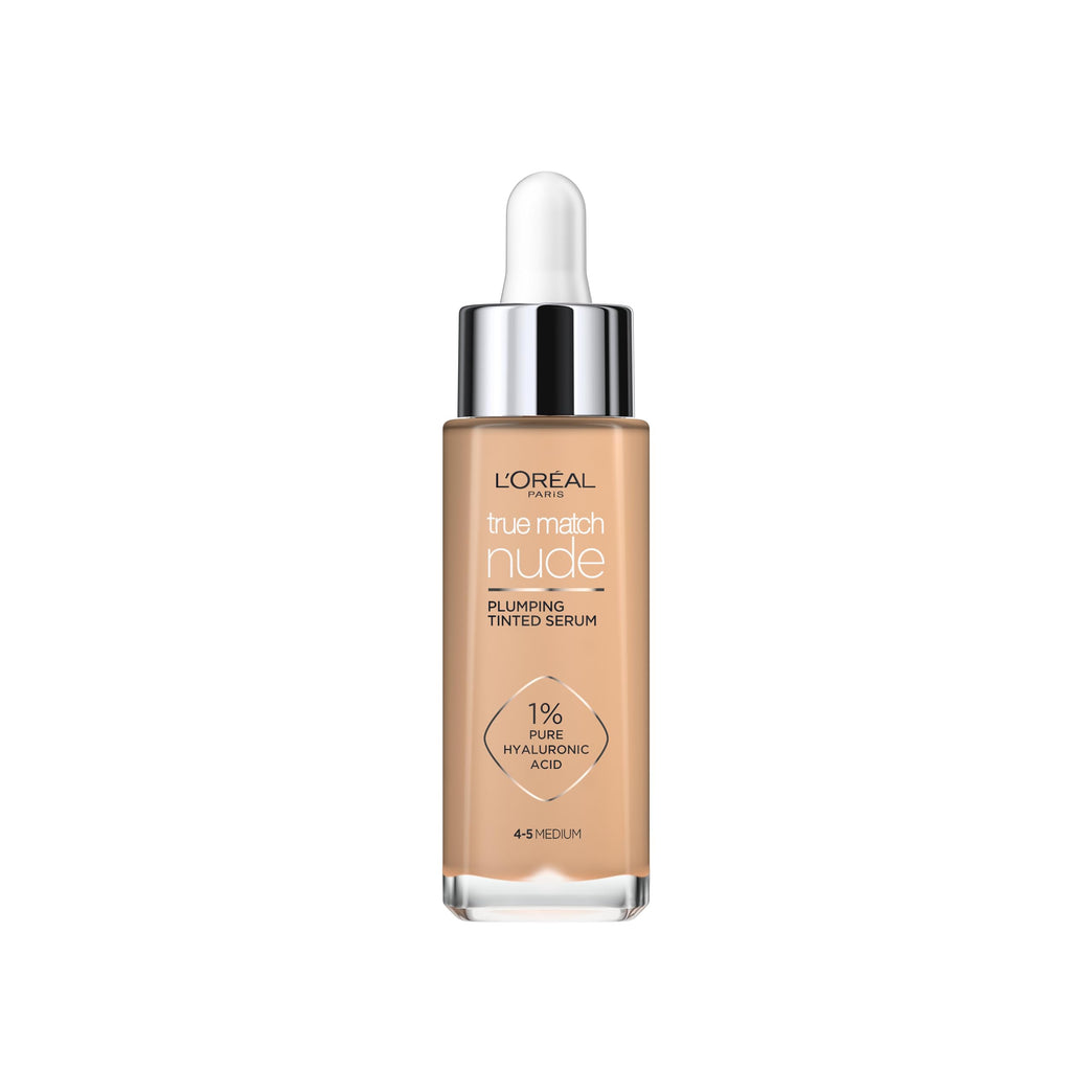 L'Oreal Paris Hyaluronic Acid Infused True Match Tinted Serum Foundation, 30ml, Shade 4-5 Medium for Radiant Skin