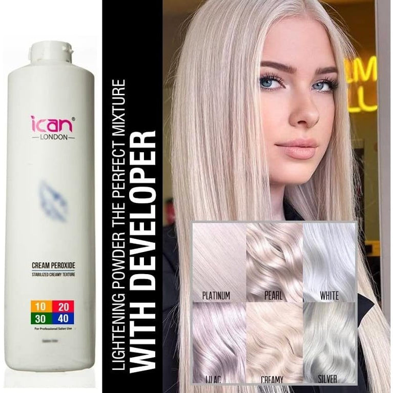 ICAN LONDON BLEACHING SET - 20 Vol Cream Peroxide 6% 1000ml + Rapid Blue Powder Bleach 500g