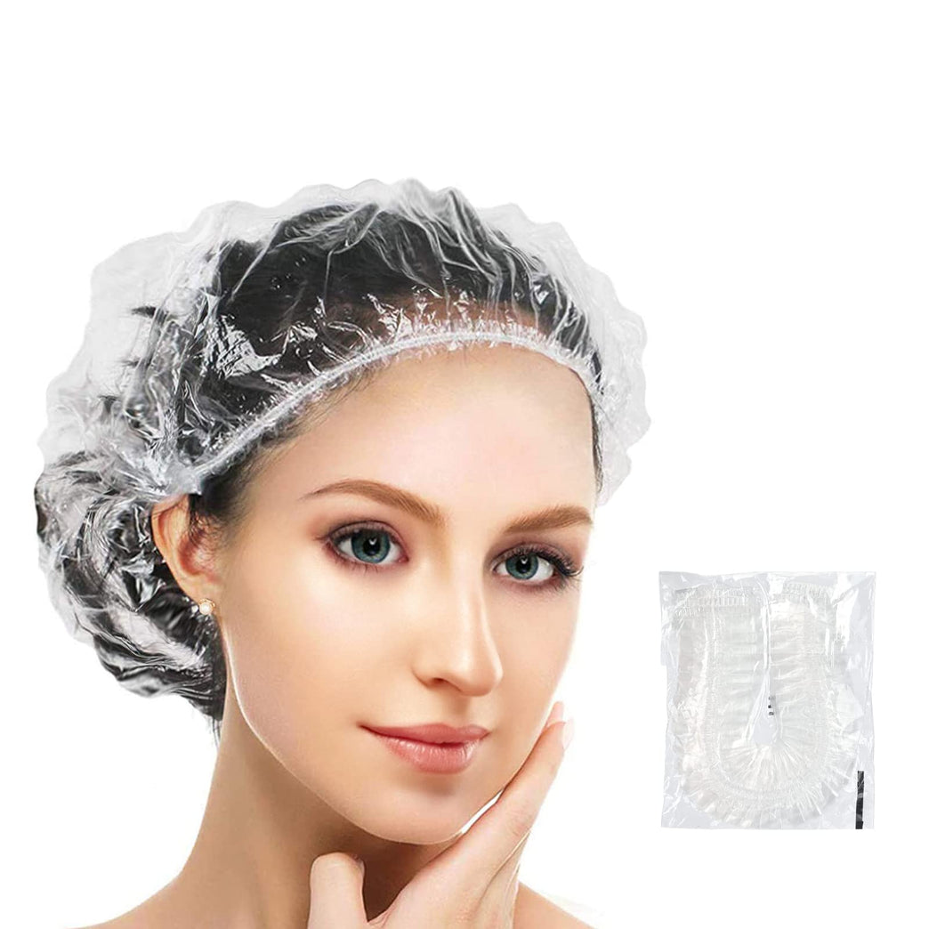 Waterproof Disposable Shower Caps - Pack of 100 Individually Wrapped Elastic Bath Caps