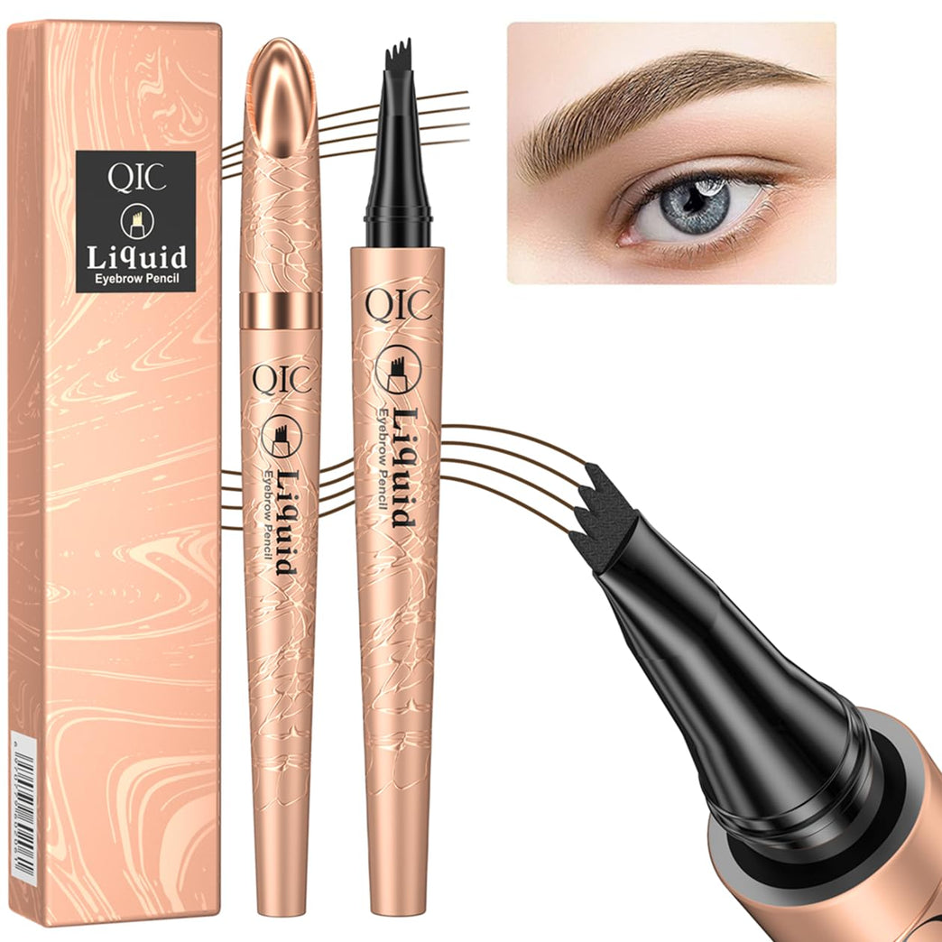 Long-Lasting Waterproof Eyebrow Pen with Quad-Tip Design for Natural and Full Brow Look (Shade: Light Coffee)