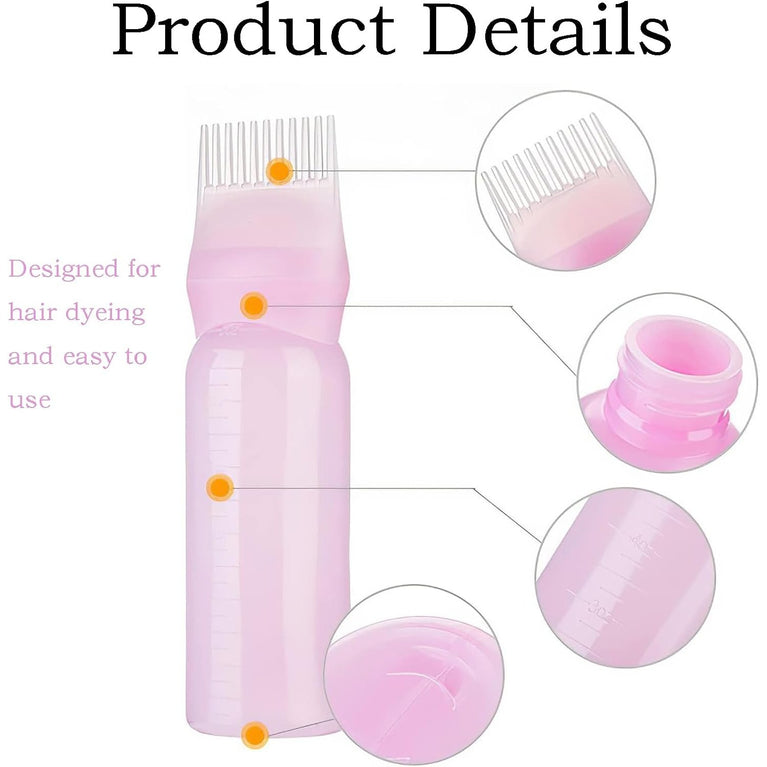 Hair Oil Applicator Bottle with Root Comb and Scalp Massage Comb (2 Pack, Pink)