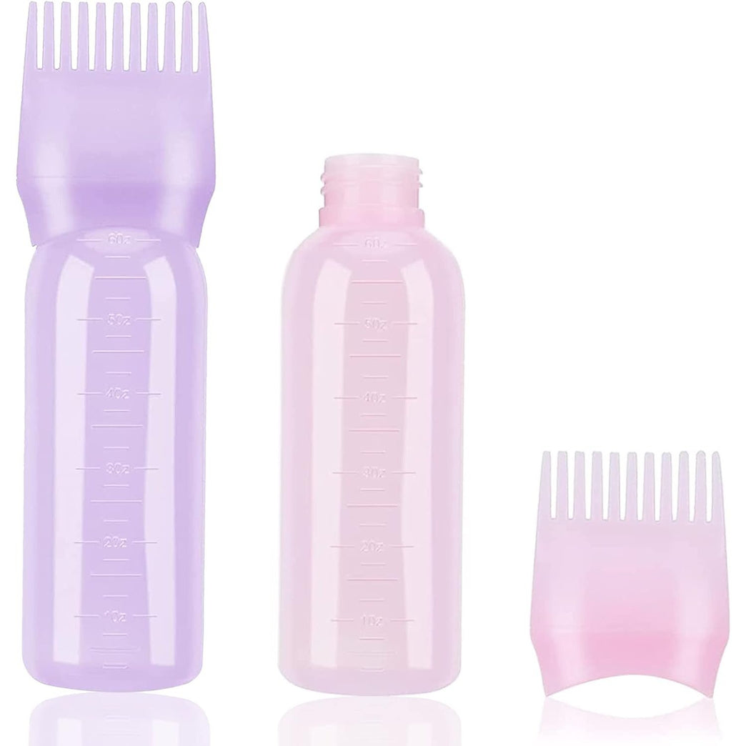 2-Piece Hair Dye Applicator Bottle Set, 60ml, Pink+Purple, Salon-Quality for Dyeing, Perming, and Scalp Care