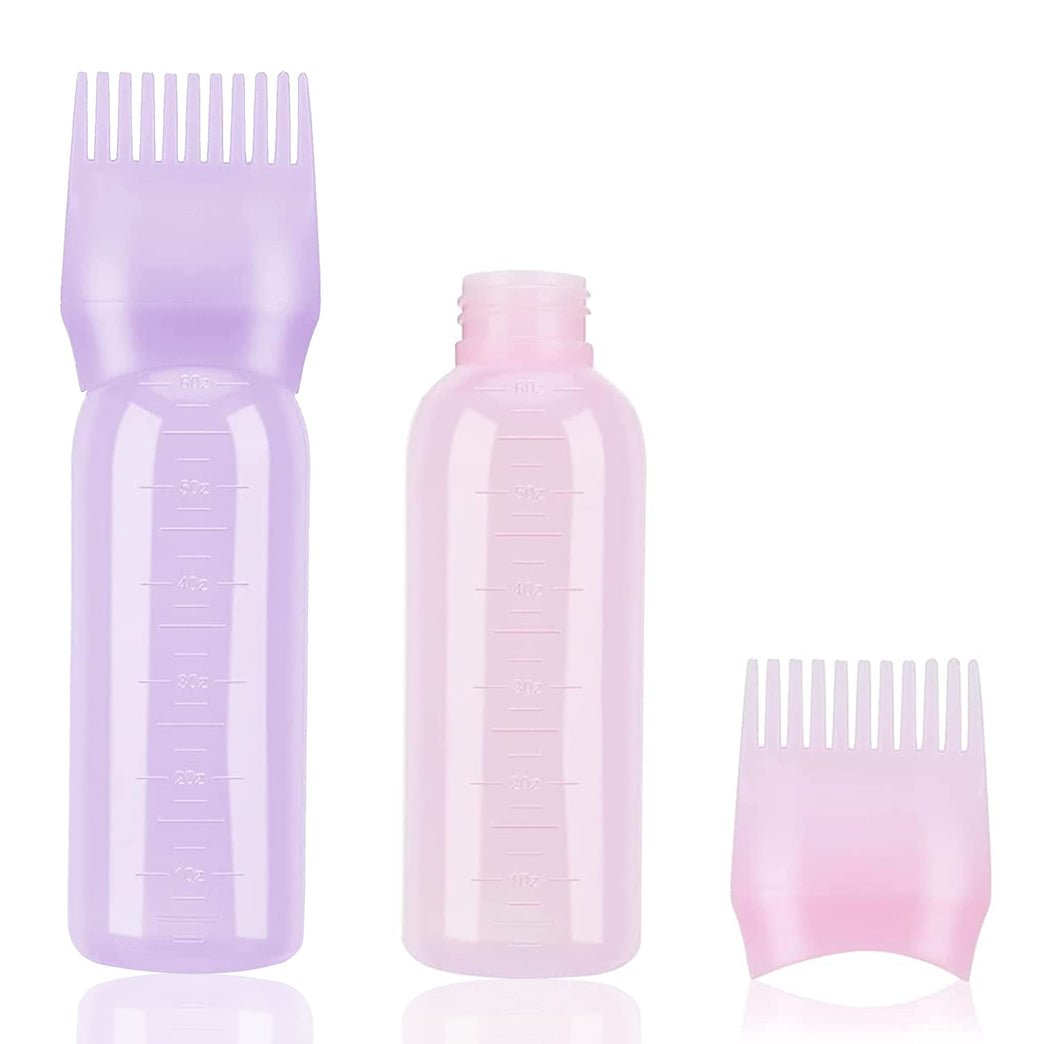 2-Piece Hair Dye Applicator Bottle Set, 60ml, Pink+Purple, Salon-Quality for Dyeing, Perming, and Scalp Care