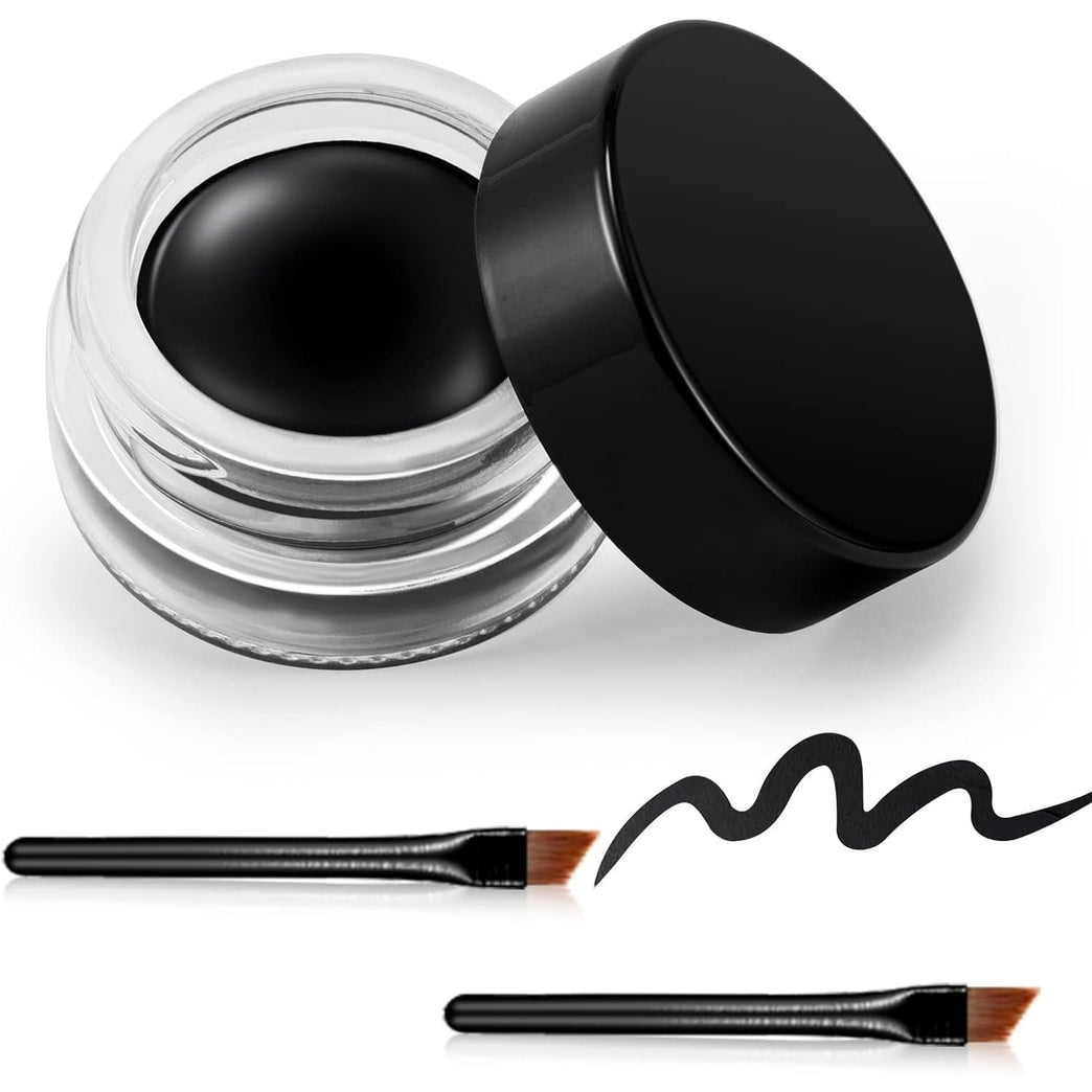 Erinde 24-Hour Waterproof Gel Eyeliner Kit with Dual Brushes - High Pigment Black Cream Eyeliner for Natural Eye Makeup, Vegan and Hypoallergenic 01# Black