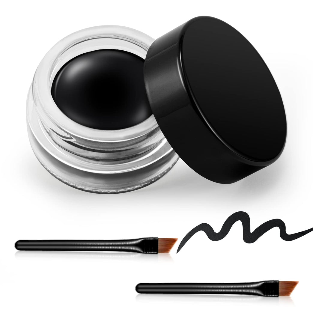 Erinde 24-Hour Waterproof Gel Eyeliner Kit with Dual Brushes - High Pigment Black Cream Eyeliner for Natural Eye Makeup, Vegan and Hypoallergenic 01# Black