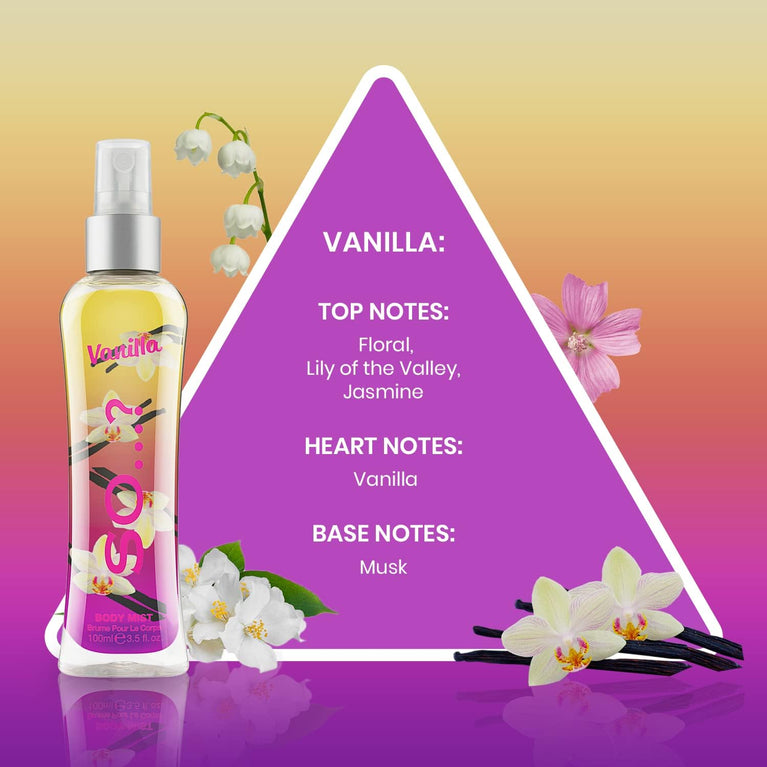 So...? Women's Mixed Fragrance Body Spray Bundle - Candy Floss, Vanilla, Sweet Pea (Pack of 3)