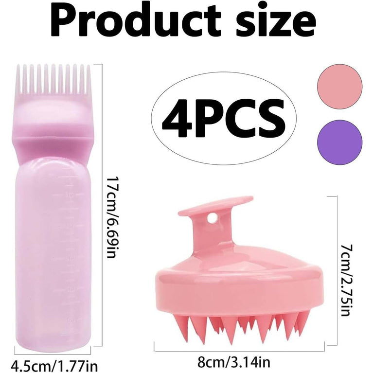 ZISHAN 4 Piece Hair Oil Applicator Bottle and Scalp Massager Set with Massage Combs