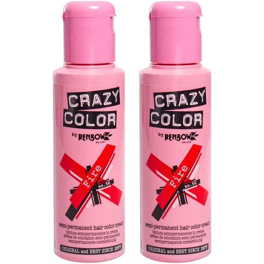 2x Crazy Color Semi-Permanent Hair Dye 2x 100ml (Fire Red)
