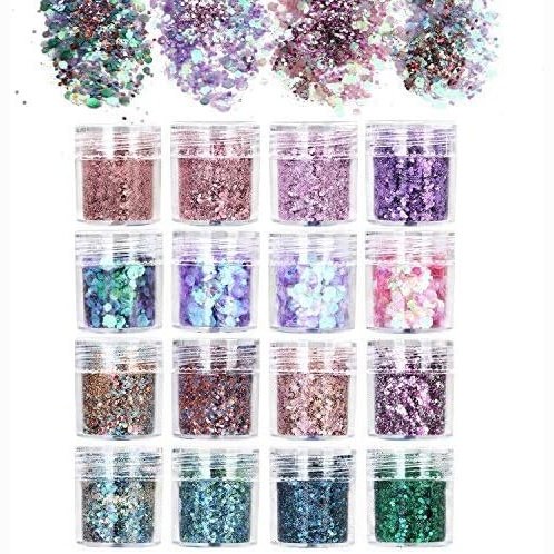 URAQT 16-piece Eco-Friendly Party Glitter Set for Body, Face, and Hair - Perfect for Festivals and Parties