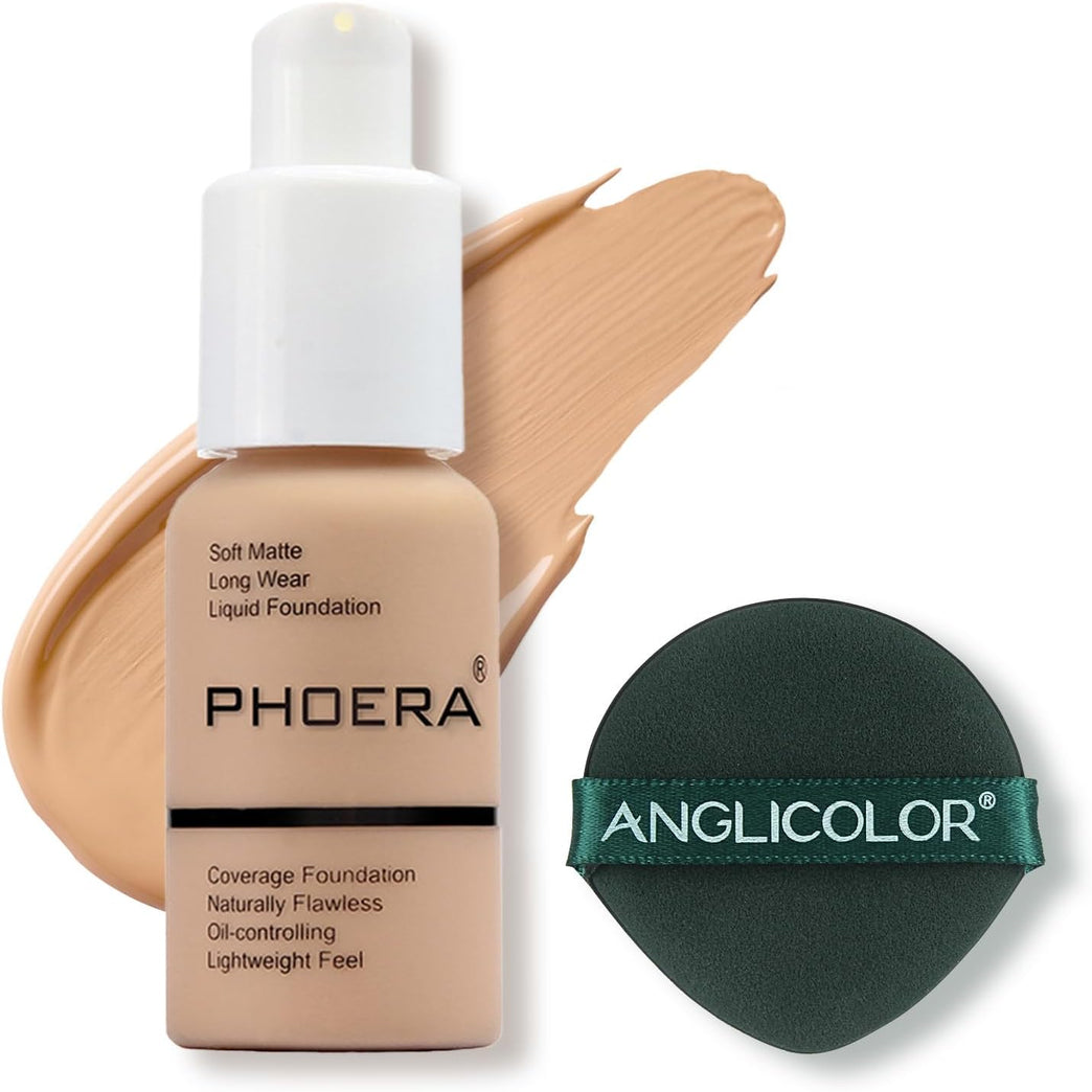 PHOERA All-Day Matte Liquid Foundation - Buff Beige, Full Coverage