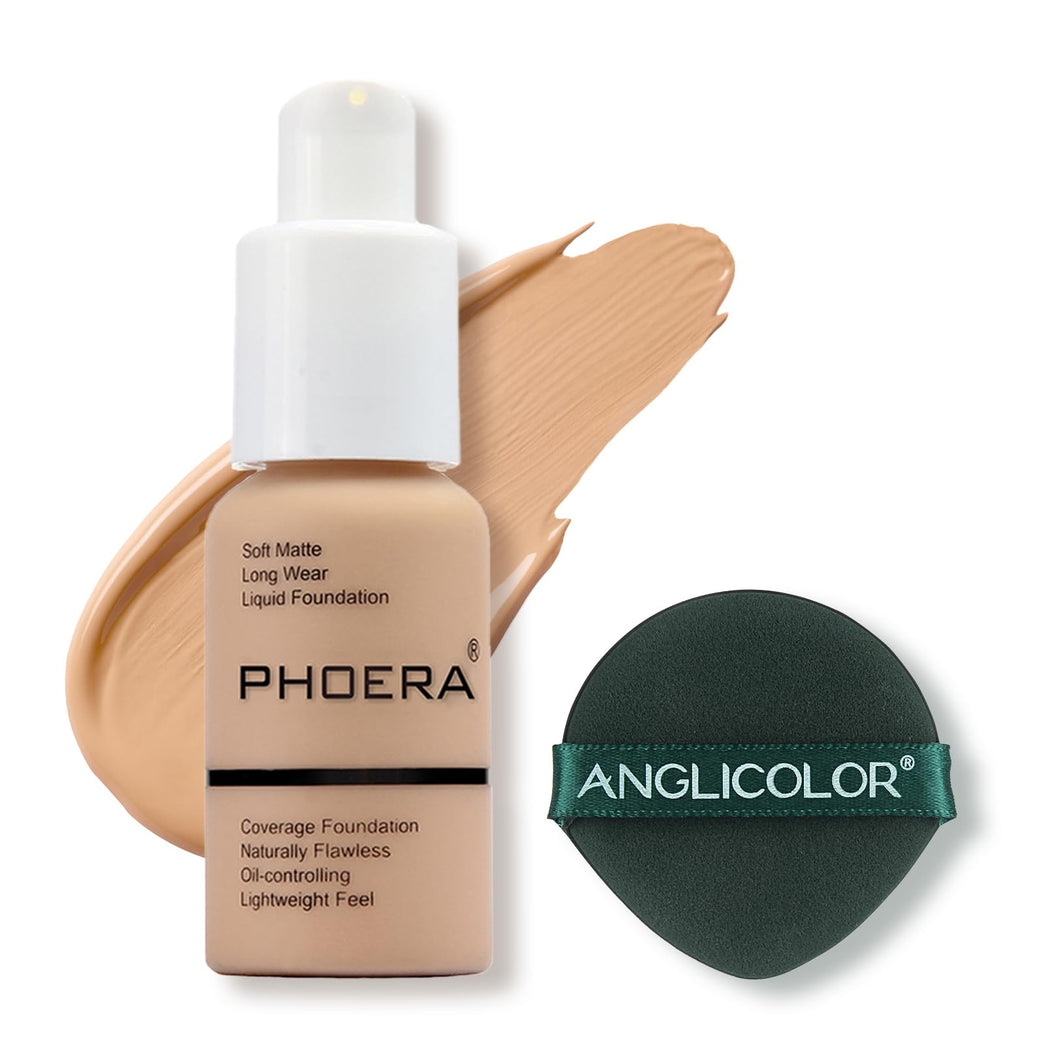 PHOERA All-Day Matte Liquid Foundation - Buff Beige, Full Coverage