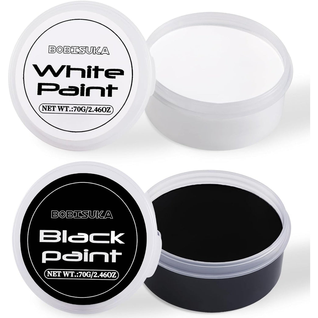 BOBISUKA Halloween Cosplay SFX Makeup Black + White Face Body Paint Special Effects Makeup Kit Dress Up Non Toxic Face Painting Kits for Adult Full Coverage Facepaint Fx Make Up