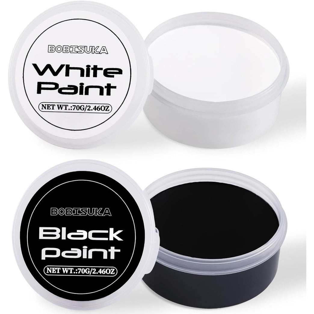 BOBISUKA Professional Halloween SFX Cosplay Makeup Kit - Non-Toxic Black & White Face and Body Paint, Full Coverage Long-Lasting FX Makeup for Themed Party and Stage Effects