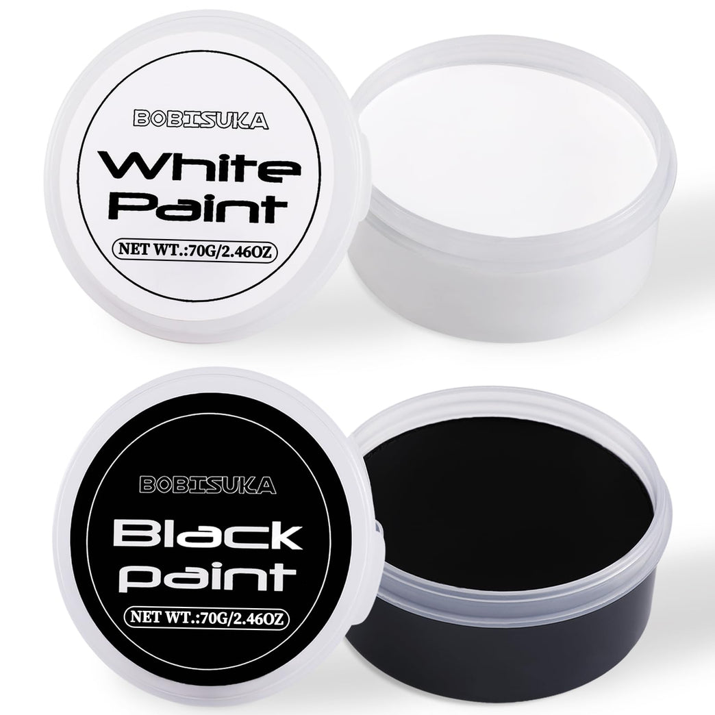 BOBISUKA Halloween Cosplay SFX Makeup Black + White Face Body Paint Special Effects Makeup Kit Dress Up Non Toxic Face Painting Kits for Adult Full Coverage Facepaint Fx Make Up