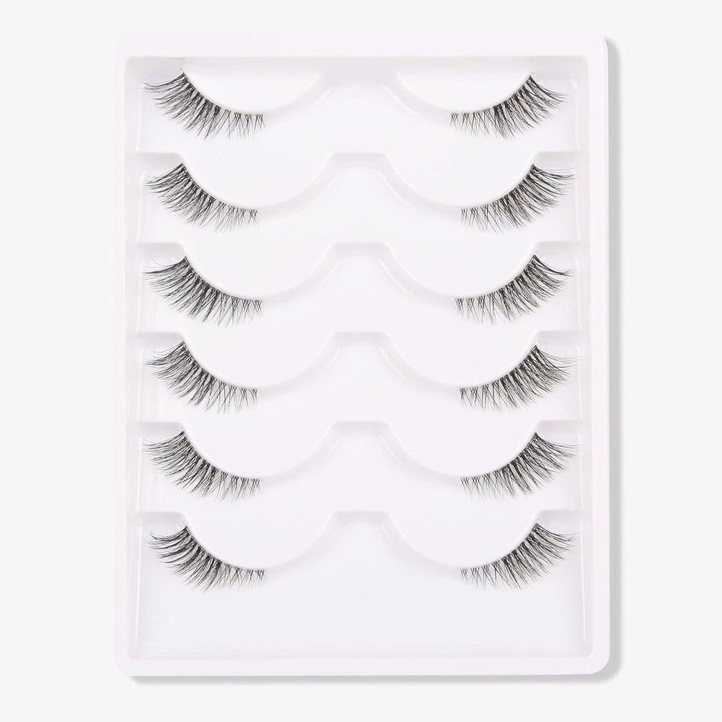 Gmagictobo 3D Faux Mink Half Strip Lashes, Natural Short Wispy Eyelashes with Clear Band, 6 Pair Pack for Customizable Volume and Cat Eye Makeup Look