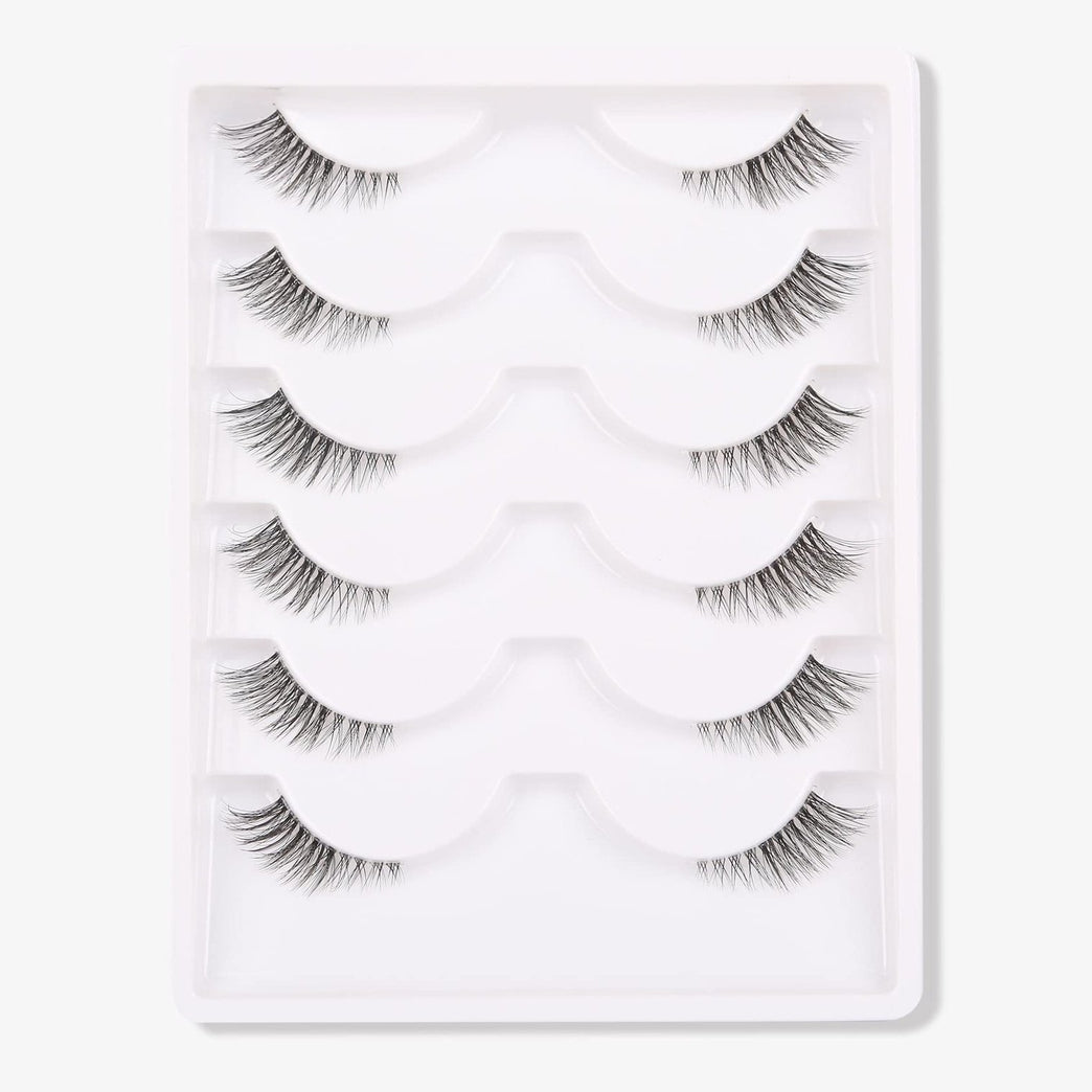Gmagictobo 3D Faux Mink Half Strip Lashes, Natural Short Wispy Eyelashes with Clear Band, 6 Pair Pack for Customizable Volume and Cat Eye Makeup Look