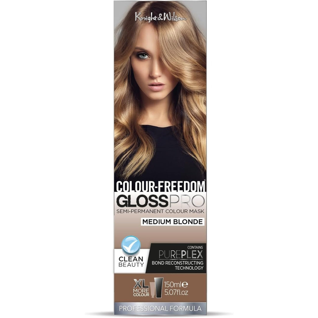 Colour-Freedom Gloss Pro 150ml Medium Blonde Semi-Permanent Hair Colour. Ultra-Shine Vegan Hair Colour Mask with PurePlex | Ammonia Free Colour Lasts Up To 6-10 Washes