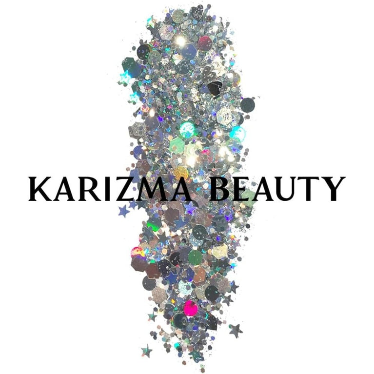 KARIZMA Starry Eyed Holographic Silver Festival Glitter Makeup- Chunky Cosmetic Glitter for Face, Hair, Eyes and Body- 10g Loose Glitter Set for Raves, Music Videos and Parties