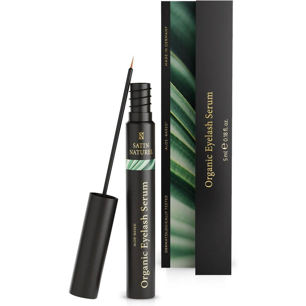 Satin Naturel's Advanced Eyelash and Eyebrow Growth Serum with Organic Aloe Vera and Peptides - 5ml Hormone-Free Formula for Enhanced Lash Density and Thickness