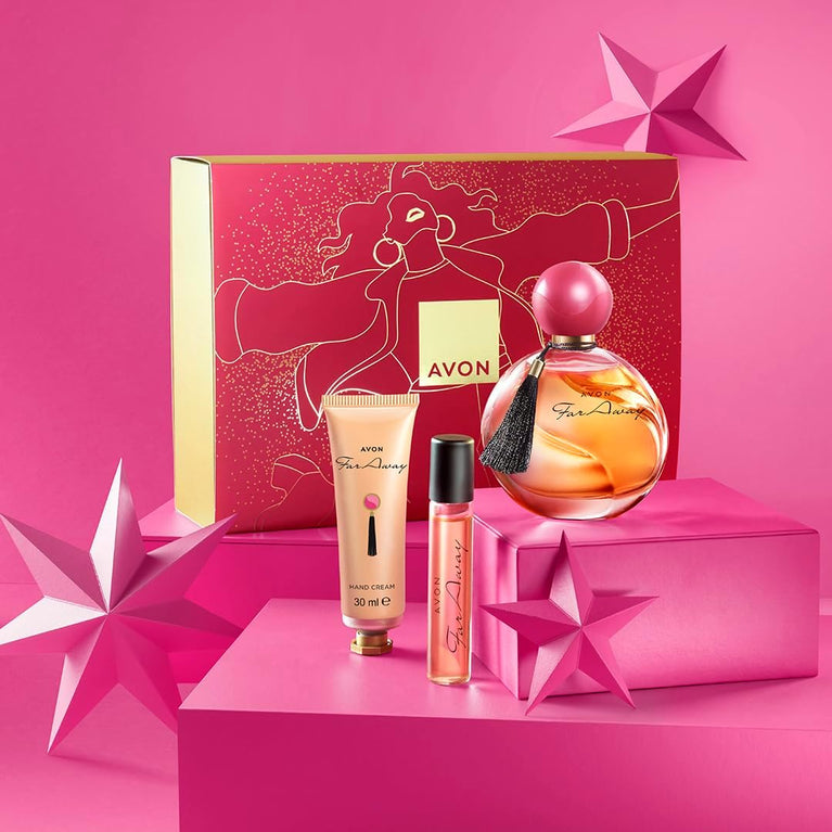 Luxurious Avon Far Away Three-Piece Gift Set with EDP and Hand Cream