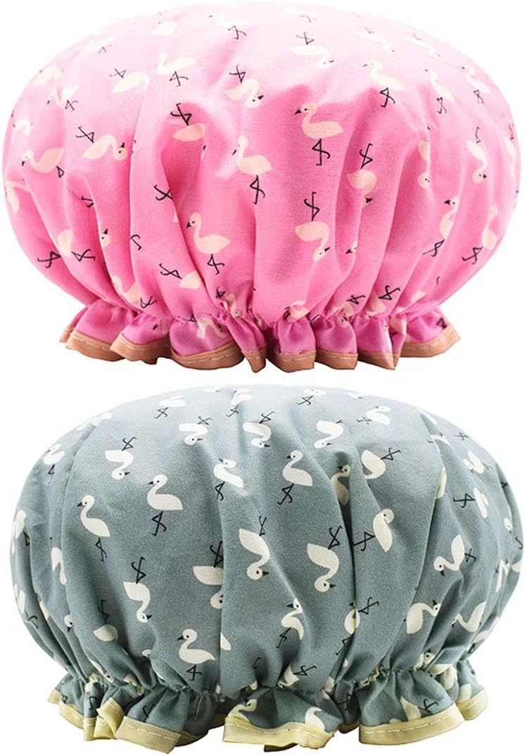 Waterproof Double Layer Flamingo Bath Caps Set