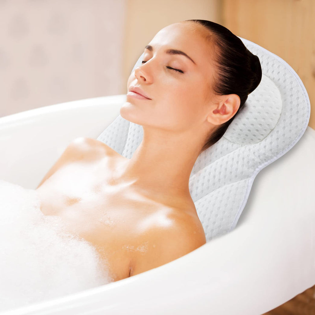 4D Ergonomic Bath Pillow with Air Mesh Technology for Bath, Hot Tub, and Home Spa (White)